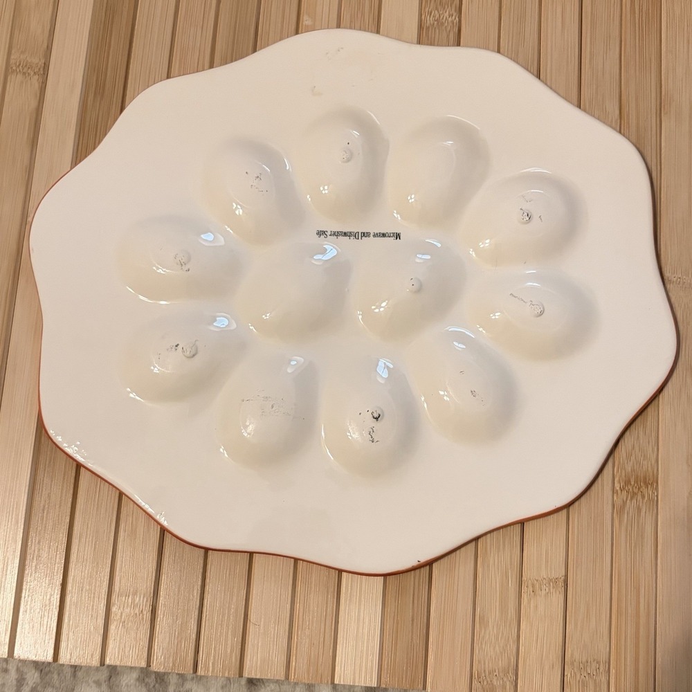 Deviled Egg Plate Thanksgiving Ceramic Scalloped Serving Dish Give Thanks - Picture 5 of 8